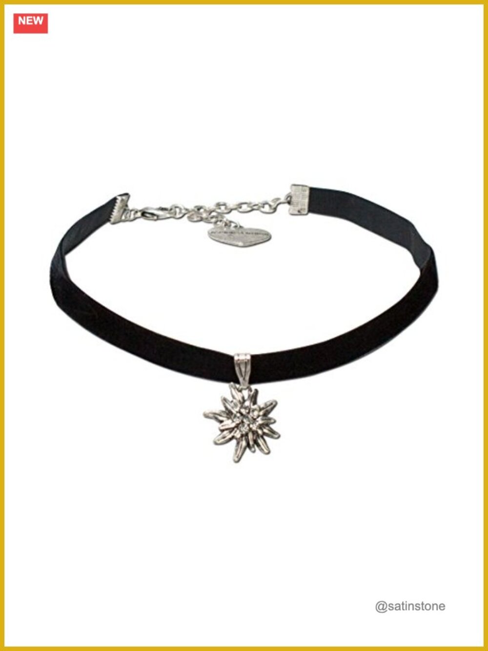 Traditional Velvet Choker Necklace Rhinestone Edelweiss Pendant Bavarian Dirndl